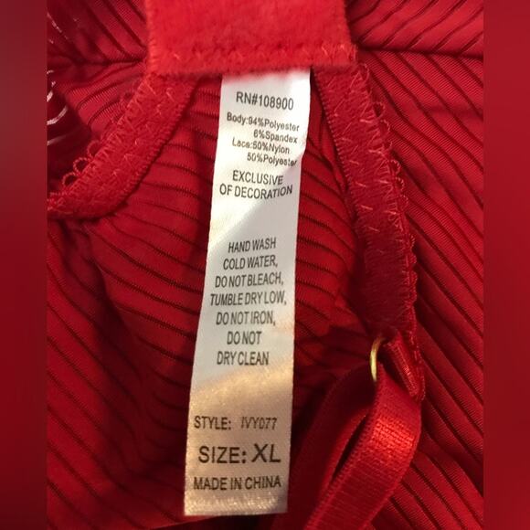 Just Sexy Red Lace Lingerie Keyhole XL Chemise Nightie Slip Cherry Girl Coquette - Picture 7 of 8